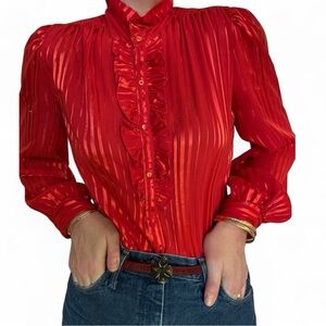 Sexy Secretary Red Ruffled Blouse